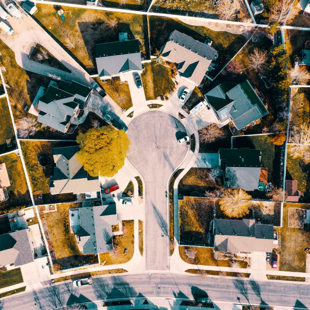 birds eye view on housing estate.