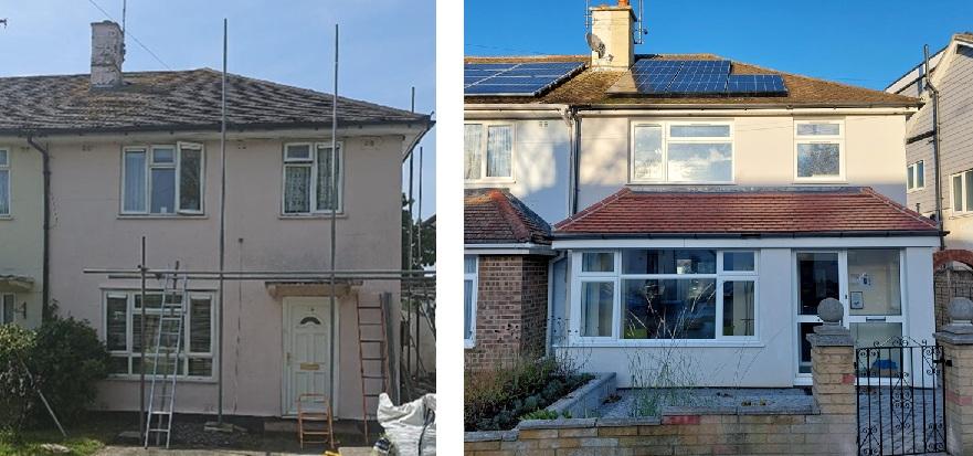 Before and after photos of the Eco house on Juniper Road